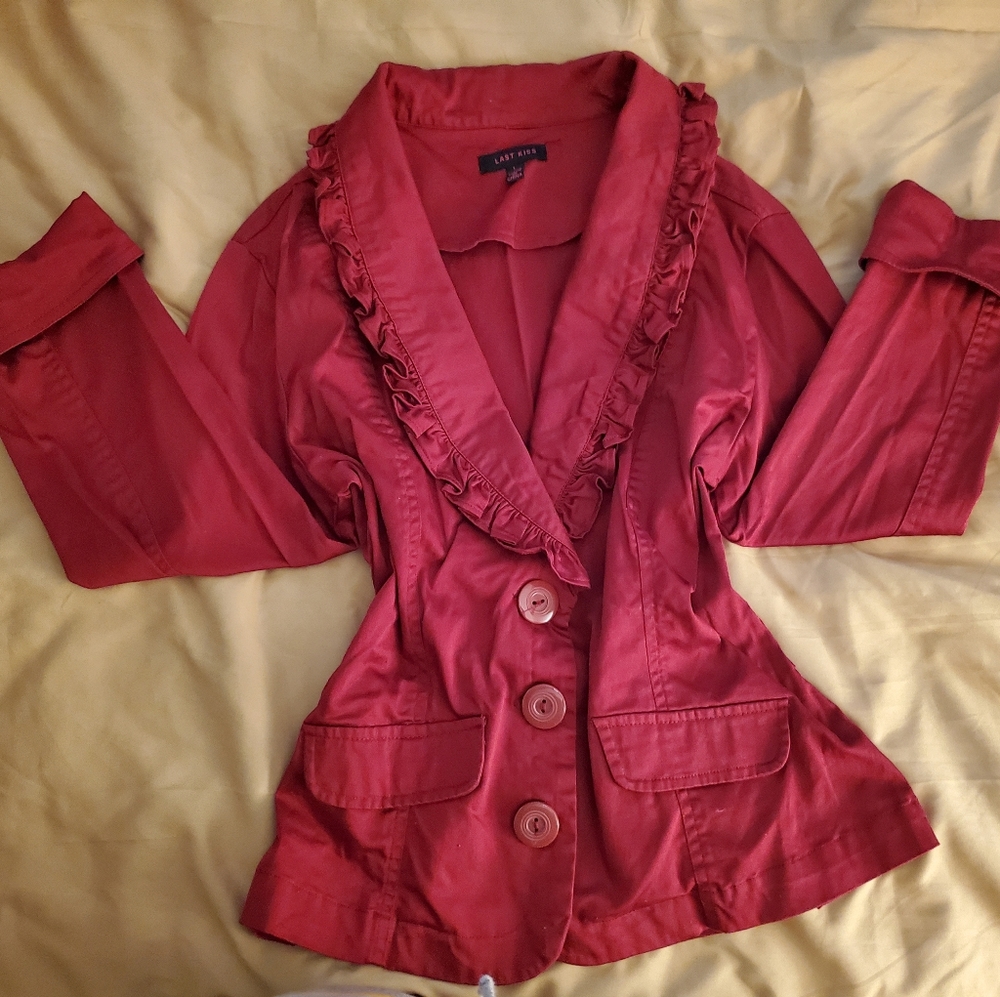 Red Ruffle Collar Blazer - Picture 2 of 2
